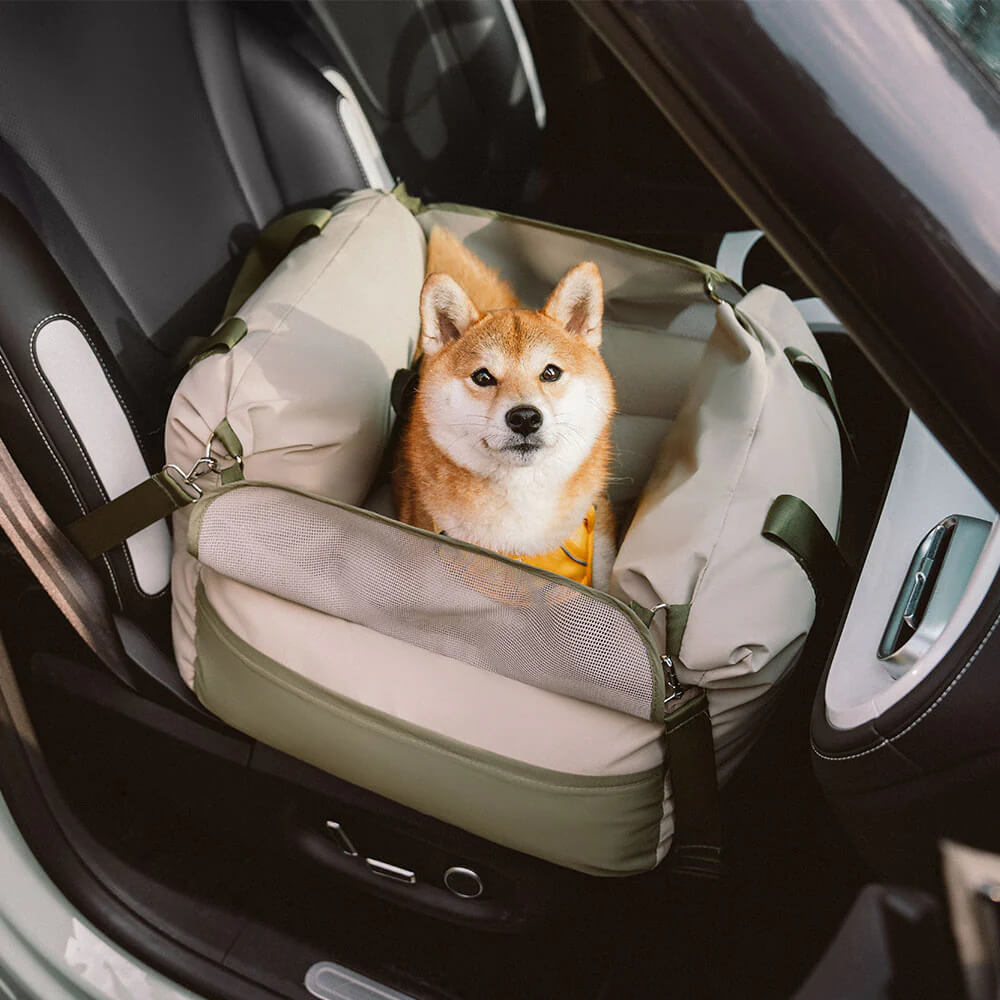 Funny Fuzzy Pet Car Seat Carrier Waterproof Nylon Mesh Beige Medium Dogs — Image 18