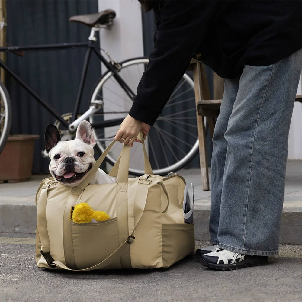 Funny Fuzzy Pet Car Seat Carrier Waterproof Nylon Mesh Beige Medium Dogs — Image 2
