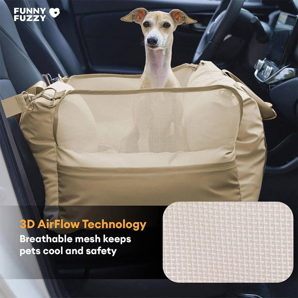 Funny Fuzzy Pet Car Seat Carrier Waterproof Nylon Mesh Beige Medium Dogs — Image 6