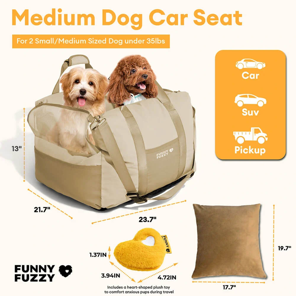 Funny Fuzzy Pet Car Seat Carrier Waterproof Nylon Mesh Beige Medium Dogs — Image 9