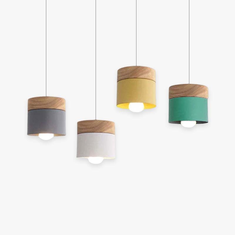 Scandinavian Pendant Light Wood Metal Cylinder Ceiling Fixture Multi-Color — Image 23