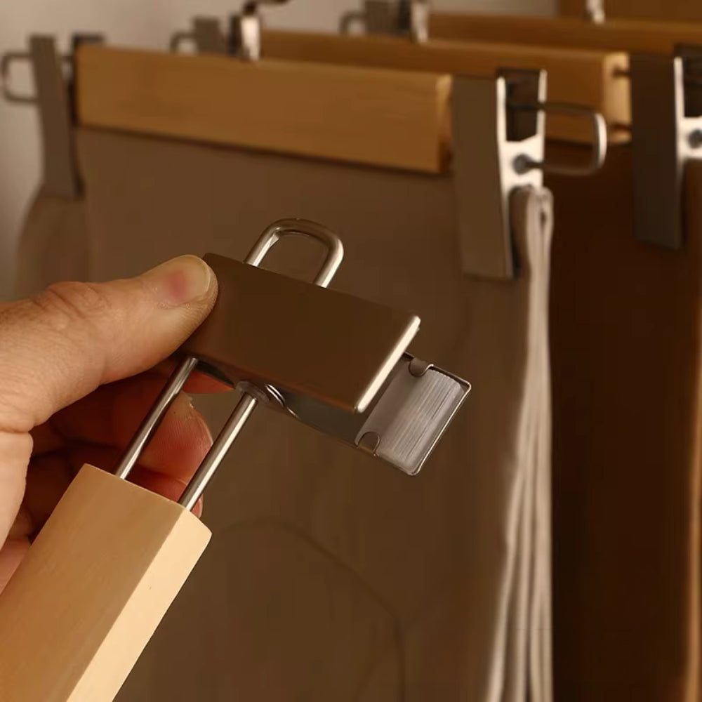 Premium Wooden Pants Hangers with Adjustable Clips Natural Wood Non-Slip — Image 3