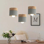 Scandinavian Pendant Light Wood Metal Cylinder Ceiling Fixture Multi-Color — Image 3