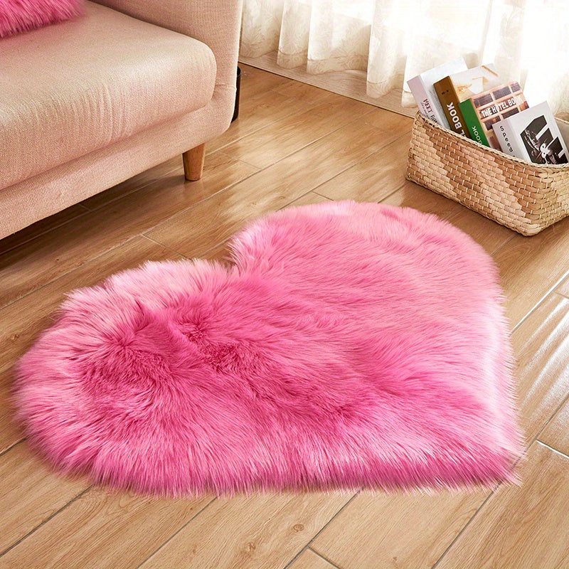 Heart Shaped Faux Fur Area Rug Soft Plush Decorative Accent Carpet — Image 4