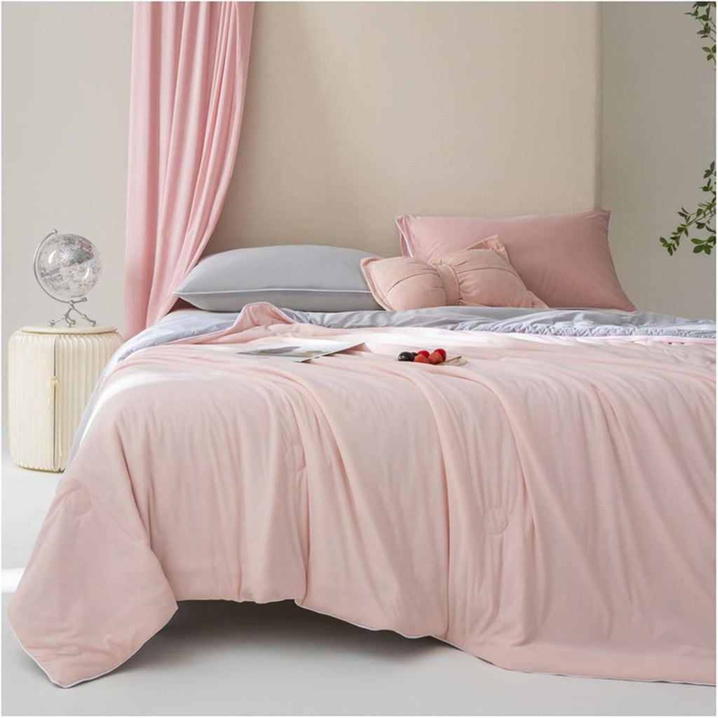 Reversible Microfiber Comforter All-Season Hypoallergenic Lightweight Bedding Set Pink and Gray — Image 3