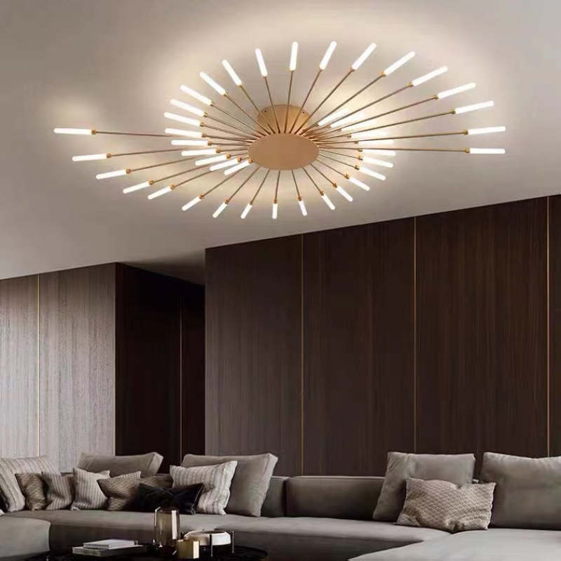 Modern Sputnik LED Ceiling Light Fixture Metal Starburst Chandelier Black Gold — Image 20