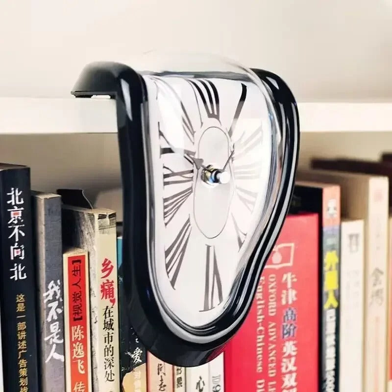 Modern Melting Shelf Clock Roman Numerals Art-Inspired Desk Decor Silver — Image 3