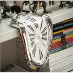 Modern Melting Shelf Clock Roman Numerals Art-Inspired Desk Decor Silver — Main Image
