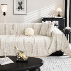 Elegant Textured Sofa Cover Cotton Blend Slipcover Beige Living Room Protector — Image 3
