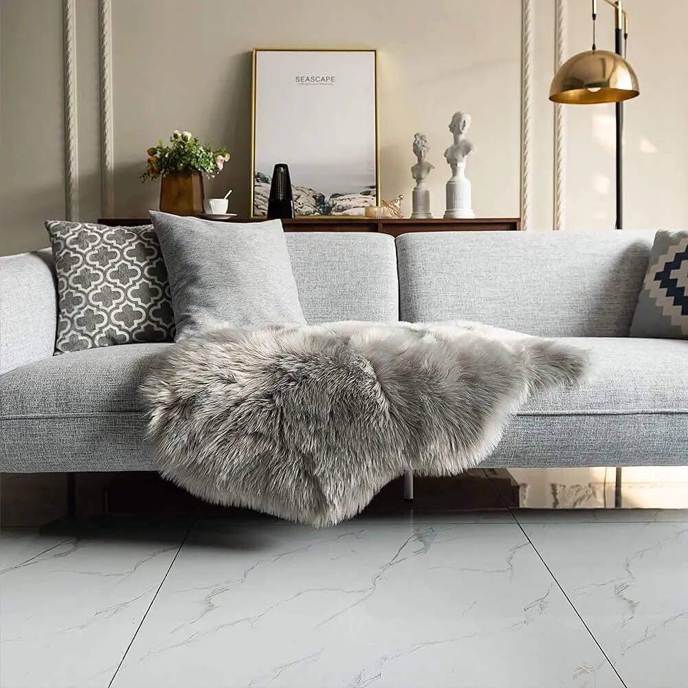 Luxury Faux Fur Area Rug Soft Shaggy Carpet Grey 60x180cm — Image 2