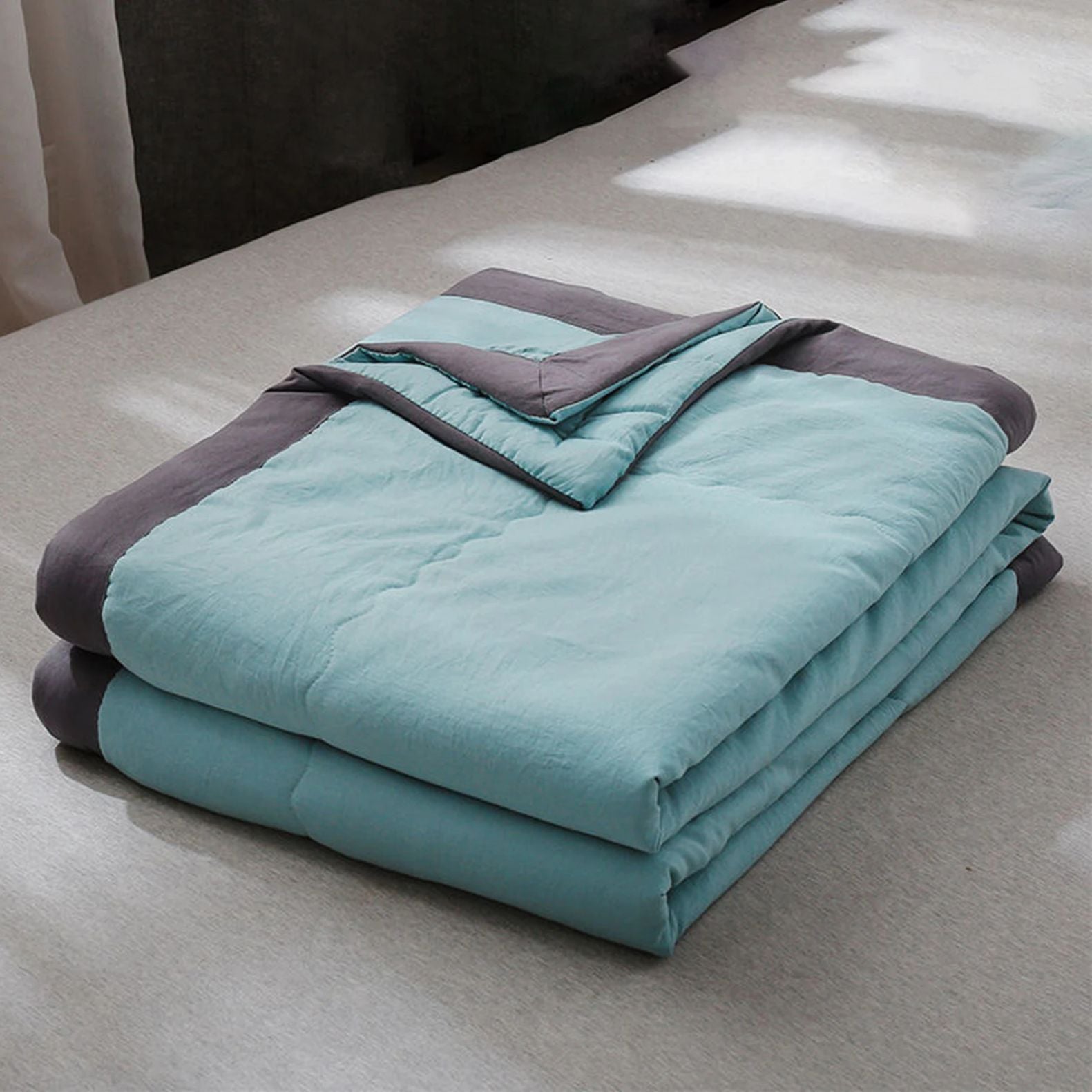Cozy Reversible Cotton Comforter - Yellow & Gray, Queen Size, Soft & Warm — Image 7