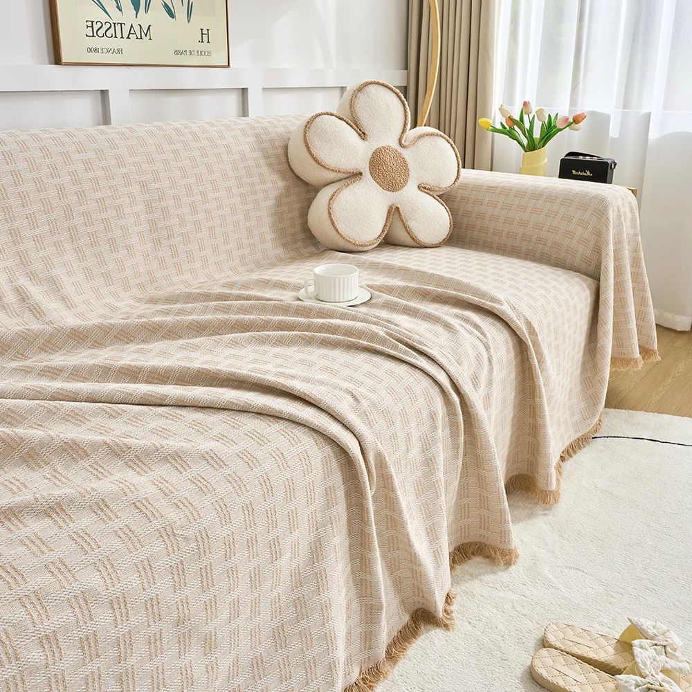 Woven Cotton Sofa Throw Blanket Geometric Pattern Couch Cover Living Room — Image 9