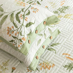 Floral Quilted Bedspread Set Cotton Green Botanical Pattern King Size — Image 10