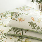 Floral Quilted Bedspread Set Cotton Green Botanical Pattern King Size — Image 9