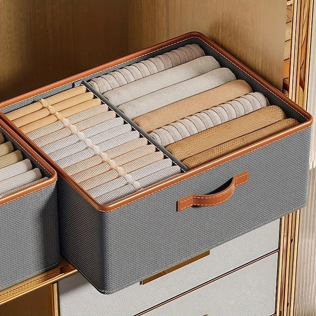Foldable Fabric Storage Box with Lid Beige 50x40x20 cm Closet Organizer — Image 7