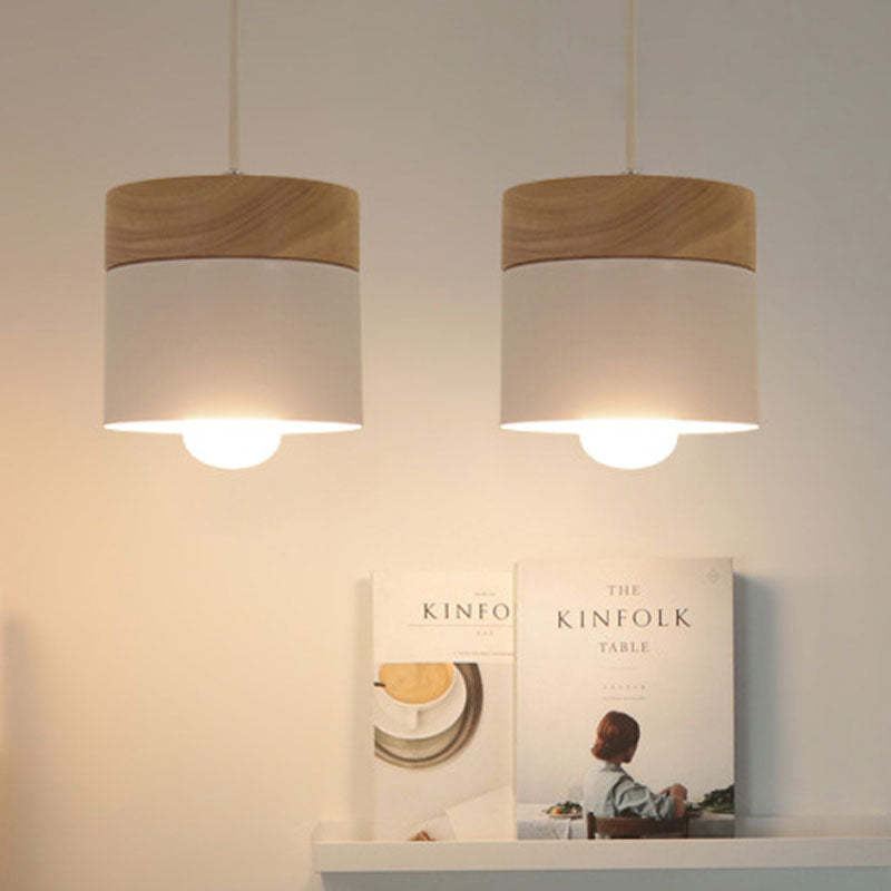 Scandinavian Pendant Light Wood Metal Cylinder Ceiling Fixture Multi-Color — Image 5