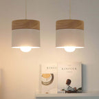 Scandinavian Pendant Light Wood Metal Cylinder Ceiling Fixture Multi-Color — Image 5