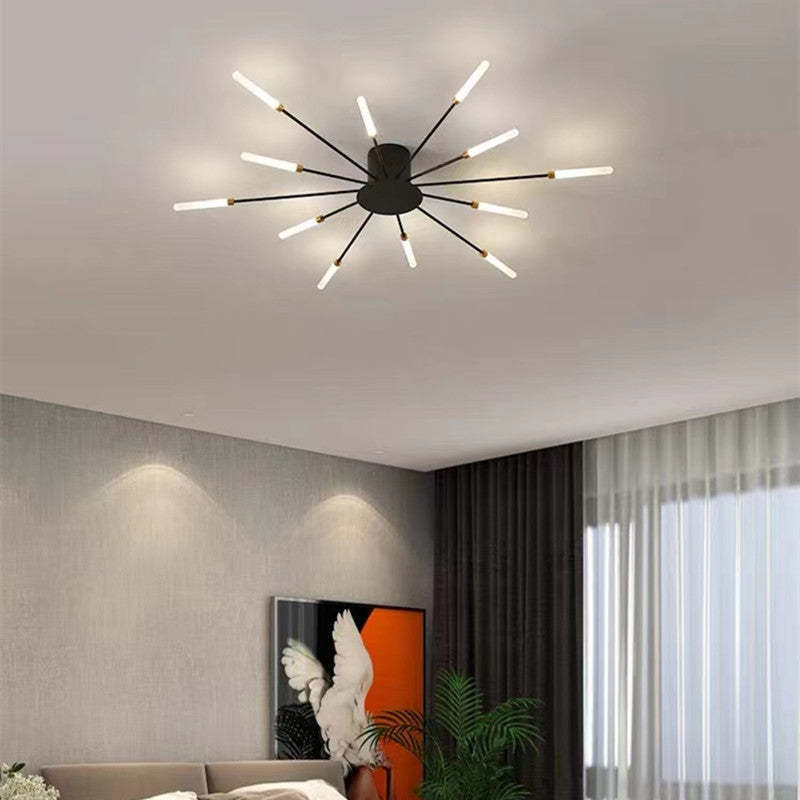 Modern Sputnik LED Ceiling Light Fixture Metal Starburst Chandelier Black Gold — Image 9