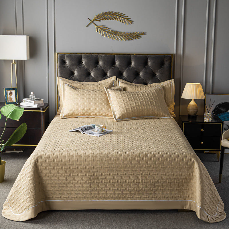 Elegant Quilted Bedspread Set Blue Cotton King Size Soft Hypoallergenic — Image 9