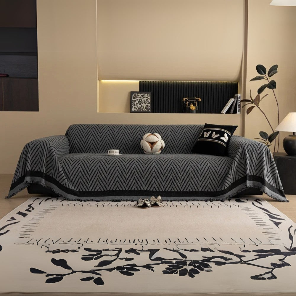 Luxury Herringbone Sofa Cover Cotton Blend Slipcover Living Room Protector — Image 3