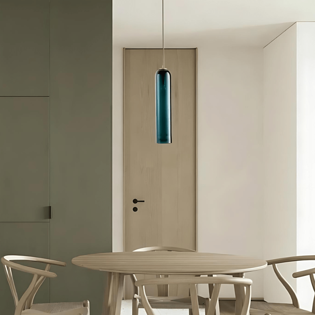 Contemporary Cylinder Glass Pendant Light Fixture – Clear & Blue, 40cm Height, 10cm Diameter — Image 4