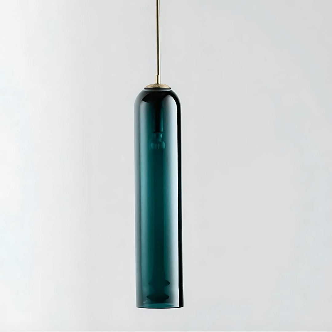 Contemporary Cylinder Glass Pendant Light Fixture – Clear & Blue, 40cm Height, 10cm Diameter — Image 15