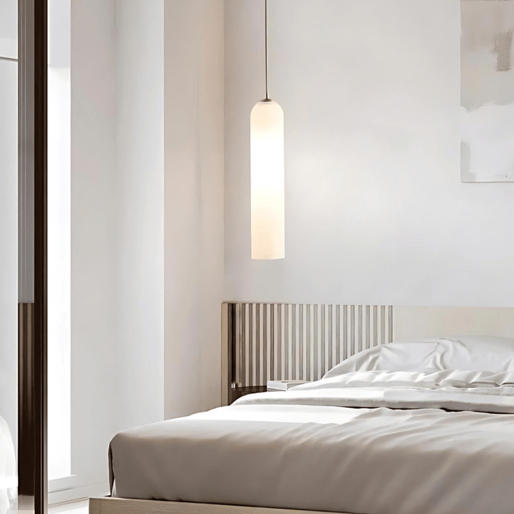 Contemporary Cylinder Glass Pendant Light Fixture – Clear & Blue, 40cm Height, 10cm Diameter — Main Image
