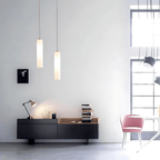 Contemporary Cylinder Glass Pendant Light Fixture – Clear & Blue, 40cm Height, 10cm Diameter — Image 6
