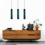 Contemporary Cylinder Glass Pendant Light Fixture – Clear & Blue, 40cm Height, 10cm Diameter — Image 7