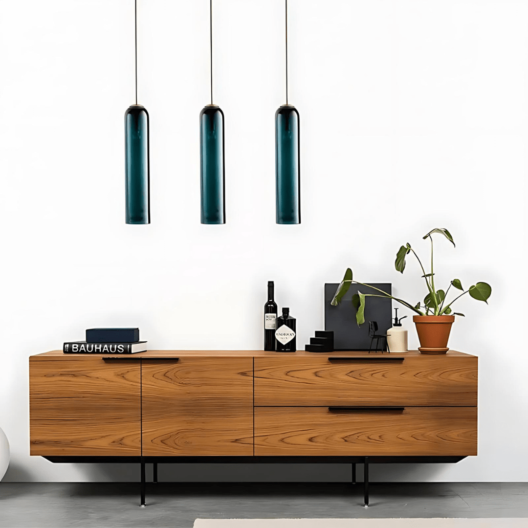 Contemporary Cylinder Glass Pendant Light Fixture – Clear & Blue, 40cm Height, 10cm Diameter — Image 7