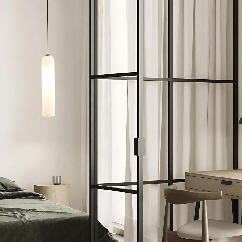 Contemporary Cylinder Glass Pendant Light Fixture – Clear & Blue, 40cm Height, 10cm Diameter — Image 5