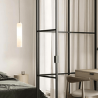 Contemporary Cylinder Glass Pendant Light Fixture – Clear & Blue, 40cm Height, 10cm Diameter — Image 5
