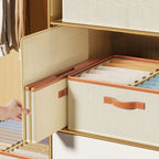 Foldable Fabric Storage Box with Lid Beige 50x40x20 cm Closet Organizer — Image 3