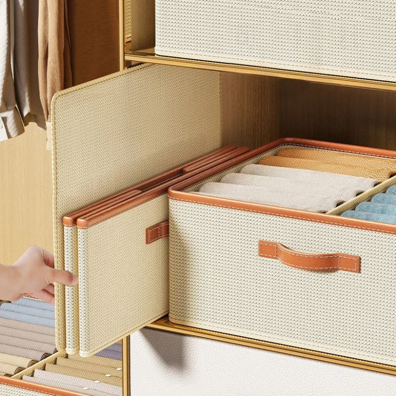Foldable Fabric Storage Box with Lid Beige 50x40x20 cm Closet Organizer — Image 3