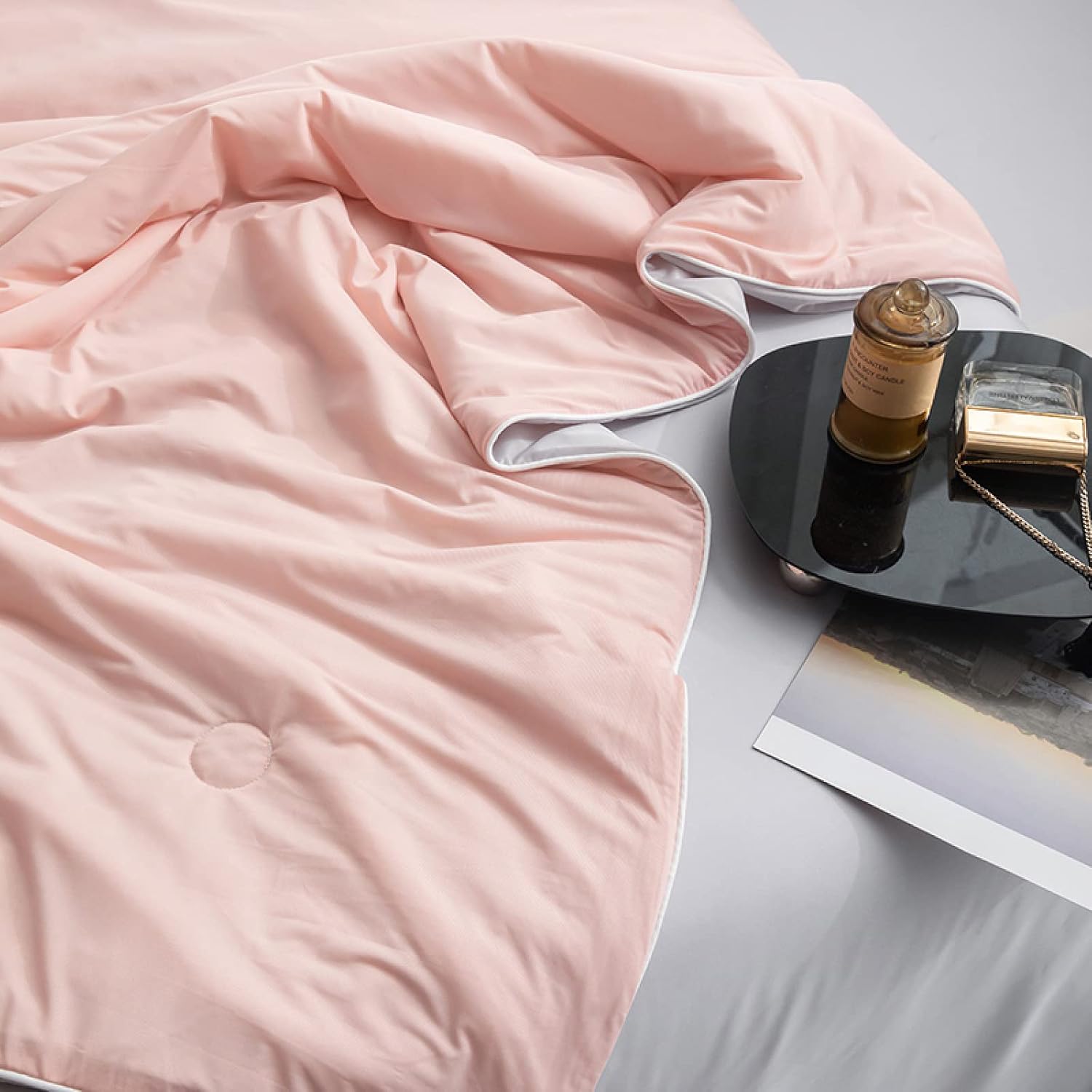 Reversible Microfiber Comforter All-Season Hypoallergenic Lightweight Bedding Set Pink and Gray — Image 4