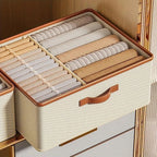 Foldable Fabric Storage Box with Lid Beige 50x40x20 cm Closet Organizer — Image 4