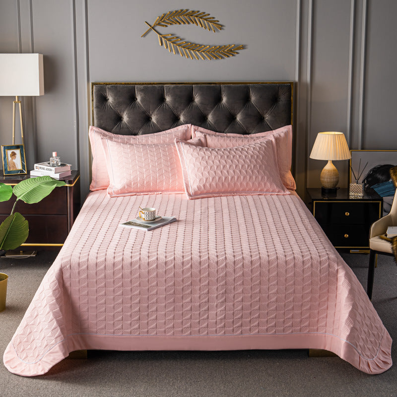 Elegant Quilted Bedspread Set Blue Cotton King Size Soft Hypoallergenic — Image 12