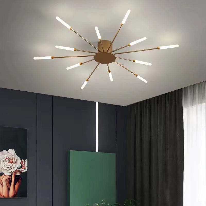 Modern Sputnik LED Ceiling Light Fixture Metal Starburst Chandelier Black Gold — Image 10