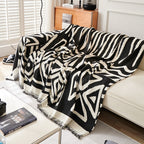 Geometric Pattern Cotton Sofa Cover Black White Woven Couch Protector — Image 3
