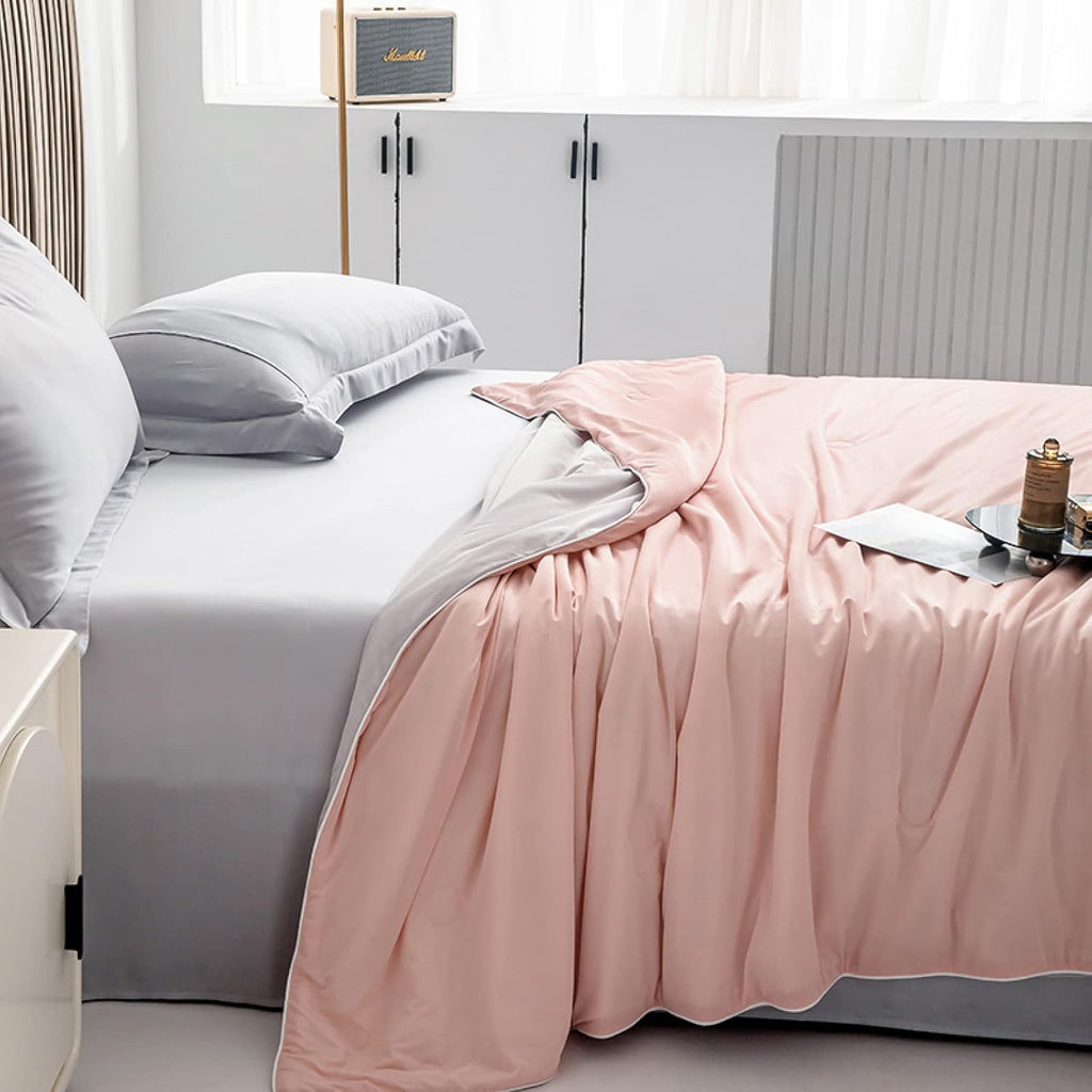Reversible Microfiber Comforter All-Season Hypoallergenic Lightweight Bedding Set Pink and Gray — Image 5