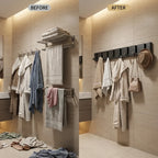 Modern Wall-Mounted Foldable Coat Rack Aluminum Black 6 Hooks Space-Saving Bathroom Kitchen Entryway — Image 7