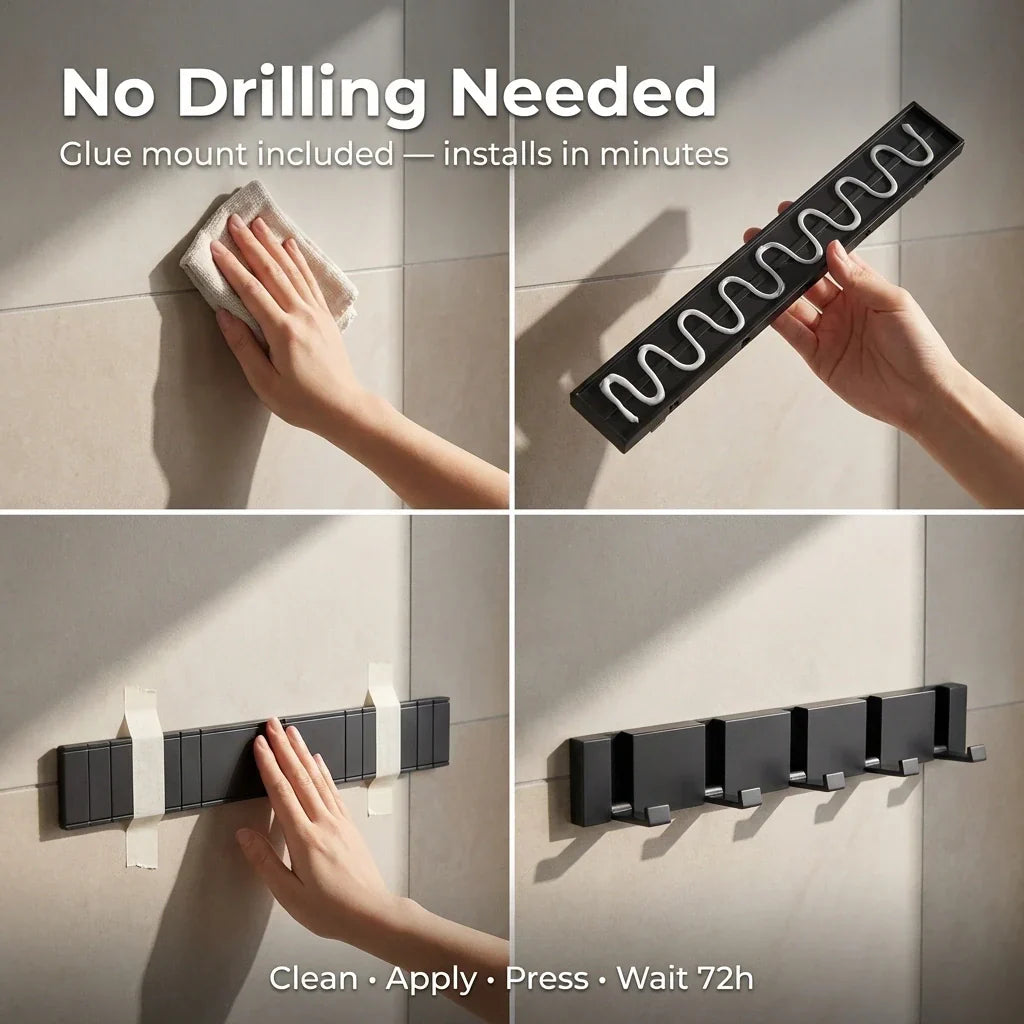 Modern Wall-Mounted Foldable Coat Rack Aluminum Black 6 Hooks Space-Saving Bathroom Kitchen Entryway — Image 4