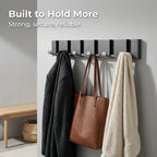 Modern Wall-Mounted Foldable Coat Rack Aluminum Black 6 Hooks Space-Saving Bathroom Kitchen Entryway — Image 2