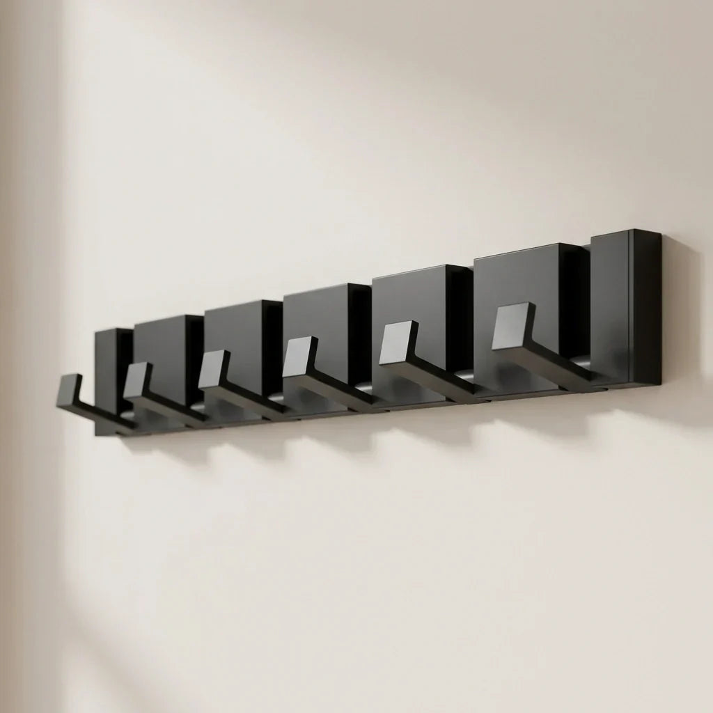 Modern Wall-Mounted Foldable Coat Rack Aluminum Black 6 Hooks Space-Saving Bathroom Kitchen Entryway — Image 9