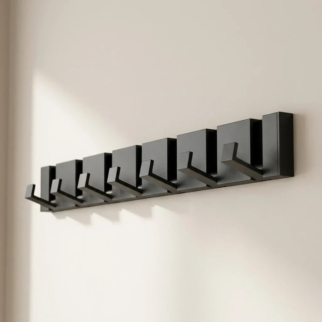 Modern Wall-Mounted Foldable Coat Rack Aluminum Black 6 Hooks Space-Saving Bathroom Kitchen Entryway — Image 10