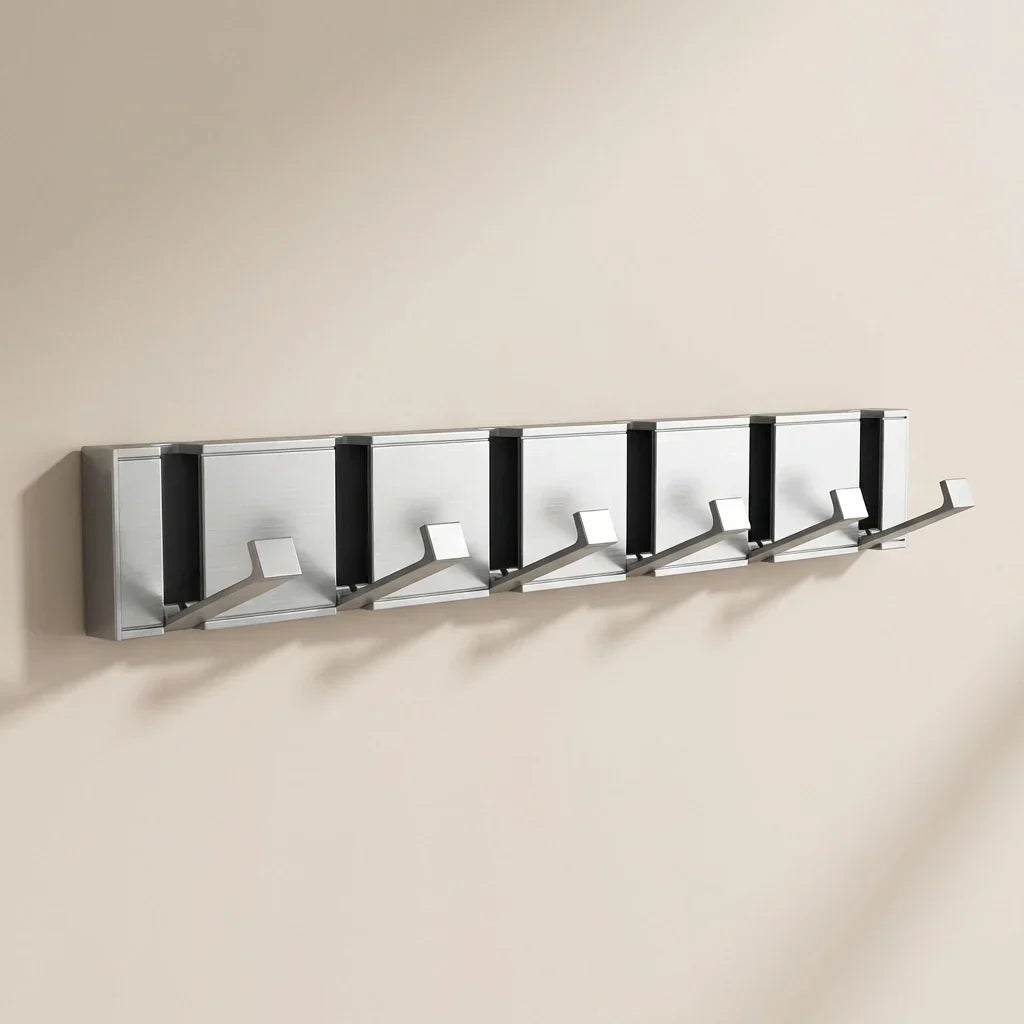 Modern Wall-Mounted Foldable Coat Rack Aluminum Black 6 Hooks Space-Saving Bathroom Kitchen Entryway — Image 12