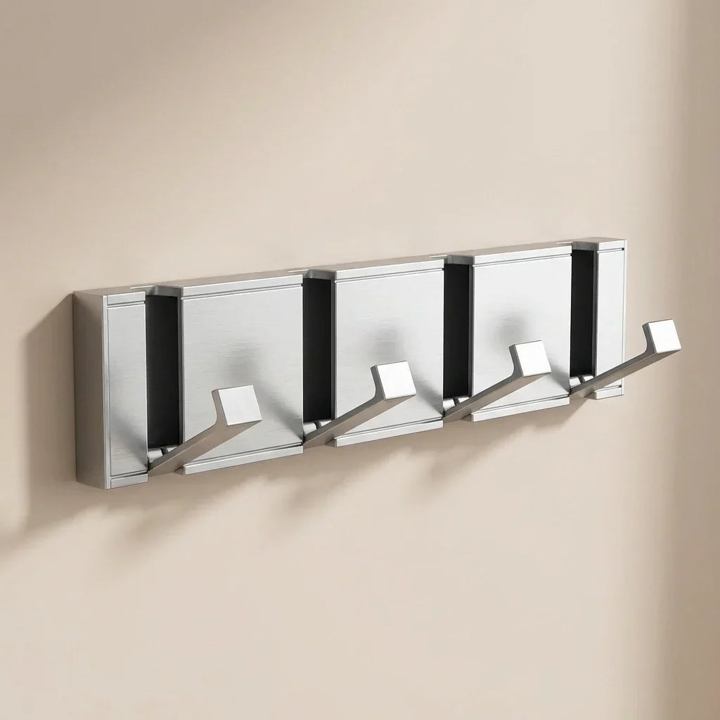 Modern Wall-Mounted Foldable Coat Rack Aluminum Black 6 Hooks Space-Saving Bathroom Kitchen Entryway — Image 11