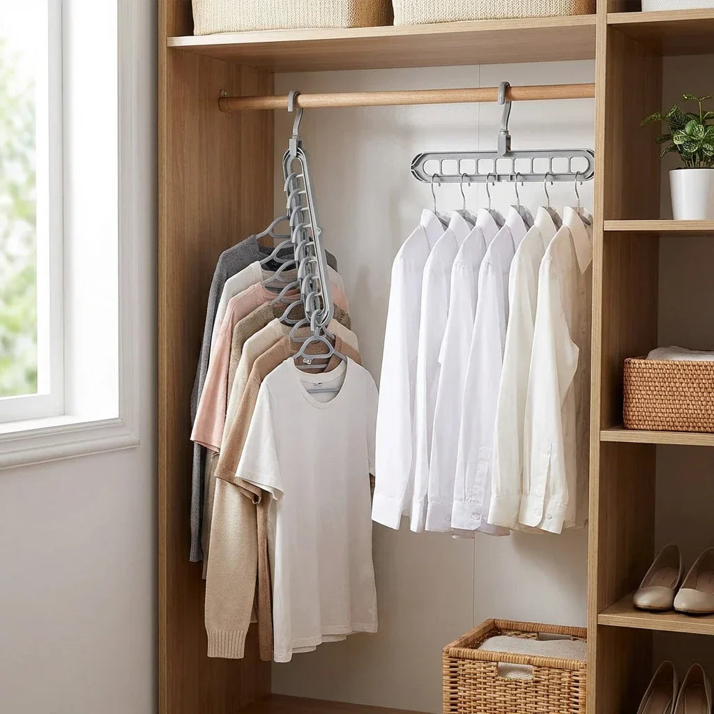Space-Saving Multi-Layer Clothes Hanger Plastic Closet Organizer Gray for Shirts Coats Sweaters — Main Image
