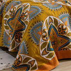 Bohemian Mandala Pattern Cotton Bedspread King Size Teal Yellow Reversible Quilt — Image 5