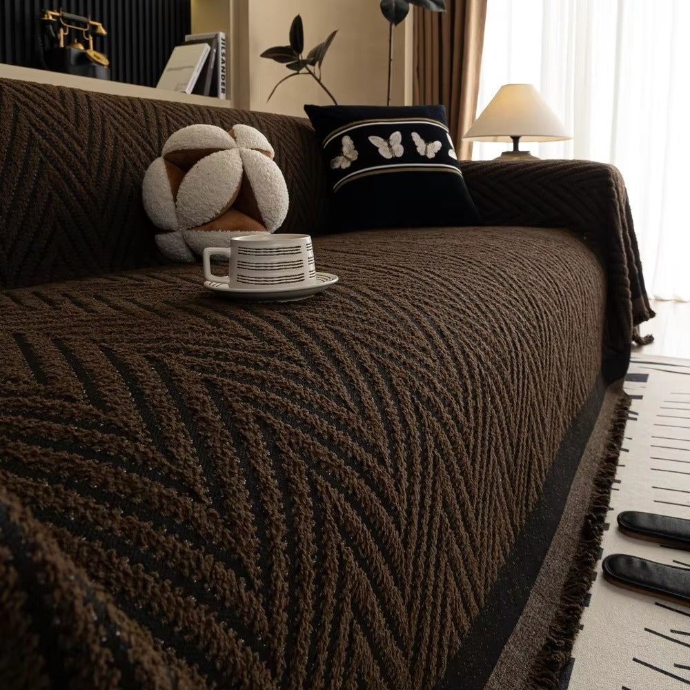 Luxury Herringbone Sofa Cover Cotton Blend Slipcover Living Room Protector — Image 4